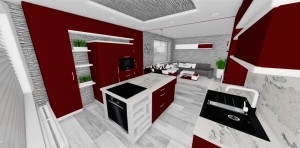 dizajnová kuchyn v červených odtienoch