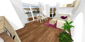 obývačka s využitím rustikálneho drevodekoru a matnej béžovej farby
