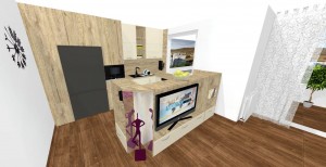 kuchynský pult ako stena TV v obývačke